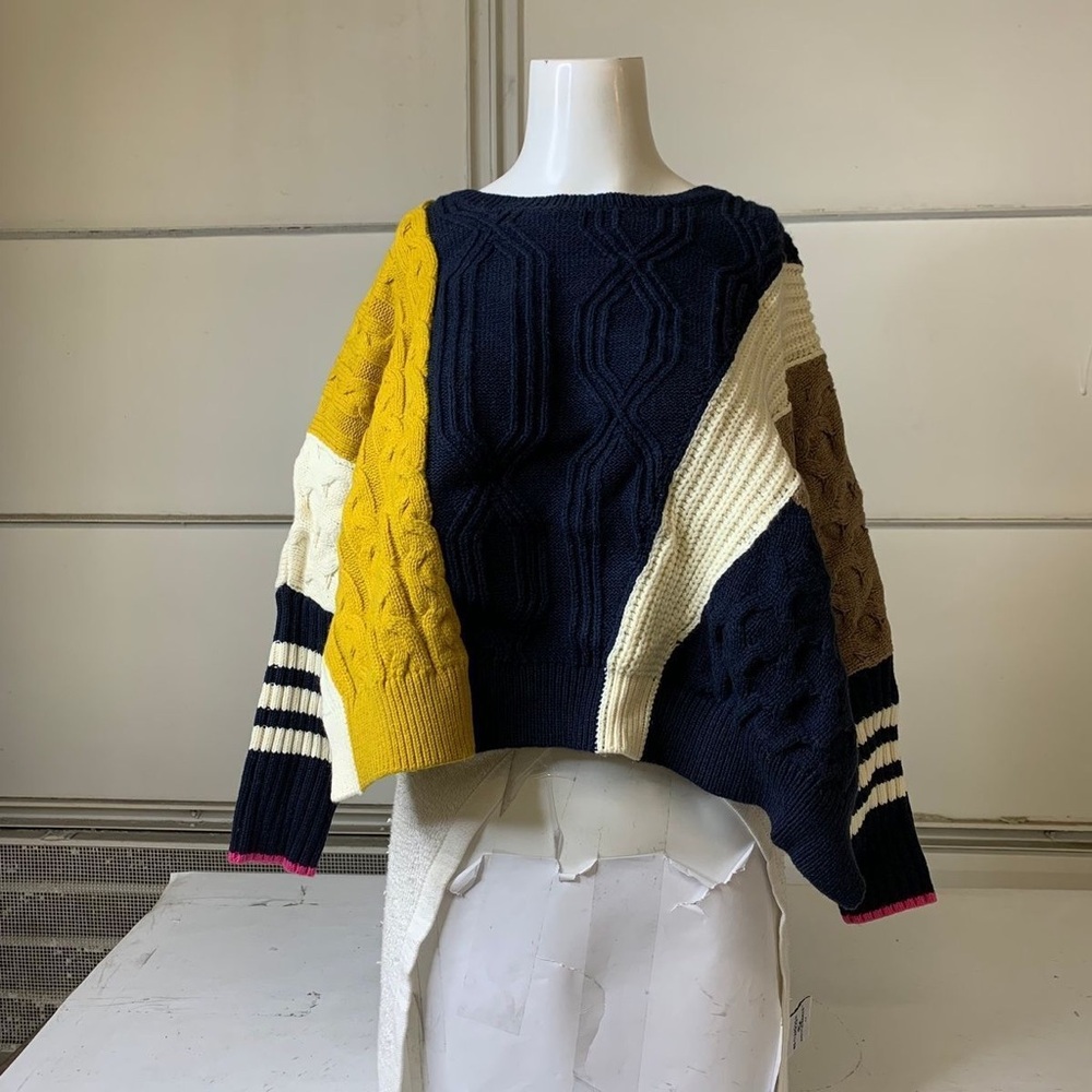 Maeve Colorblock Sweater - Navy, Yellow, Cream, Brown